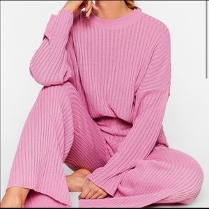 Nasty Gal Pink Ribbed Lounge Set